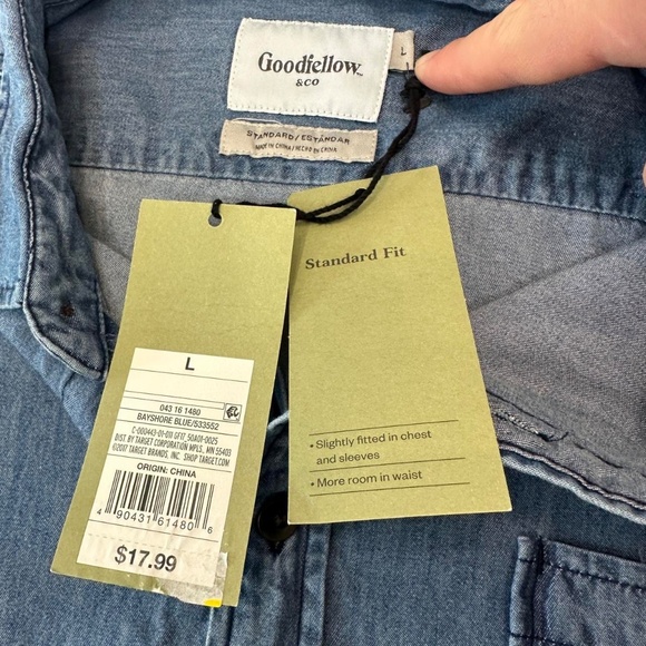 NWT Goodfellow Shirt Mens L Button Up Blue Standard Fit Cotton - Picture 3 of 5